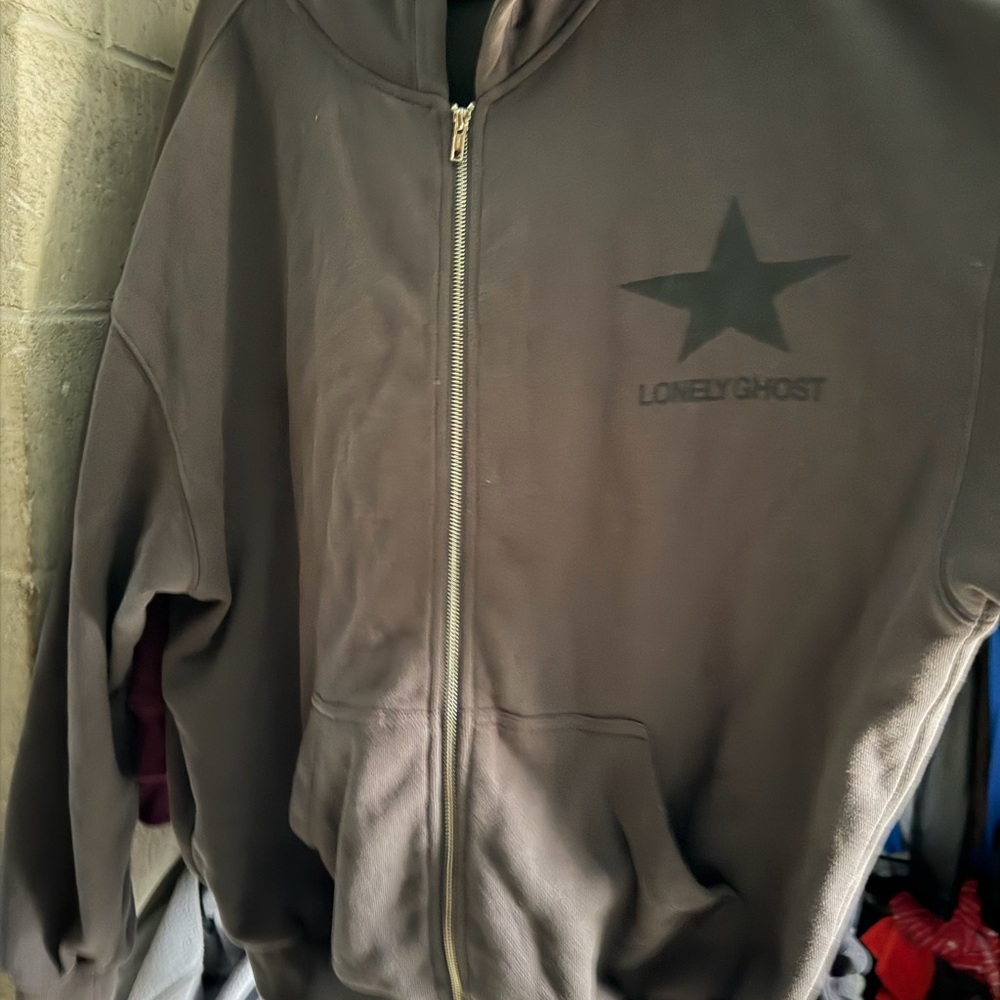 LONELY GHOST Brown Star Zip Hoodie